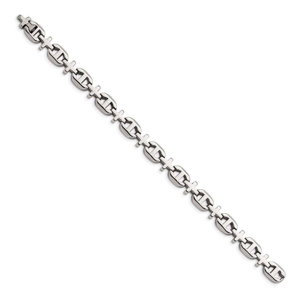 Chisel Stainless Steel Polished 8.5 inch Cross Link Bracelet SRB1102-8.5