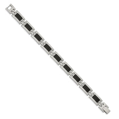 Chisel Stainless Steel Polished with Black Enamel 9 inch Link Bracelet SRB112-9