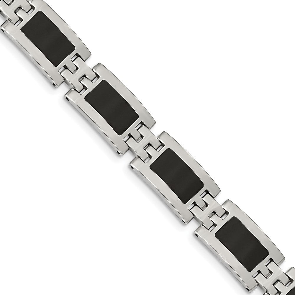 Chisel Stainless Steel Polished with Black Enamel 9 inch Link Bracelet SRB112-9