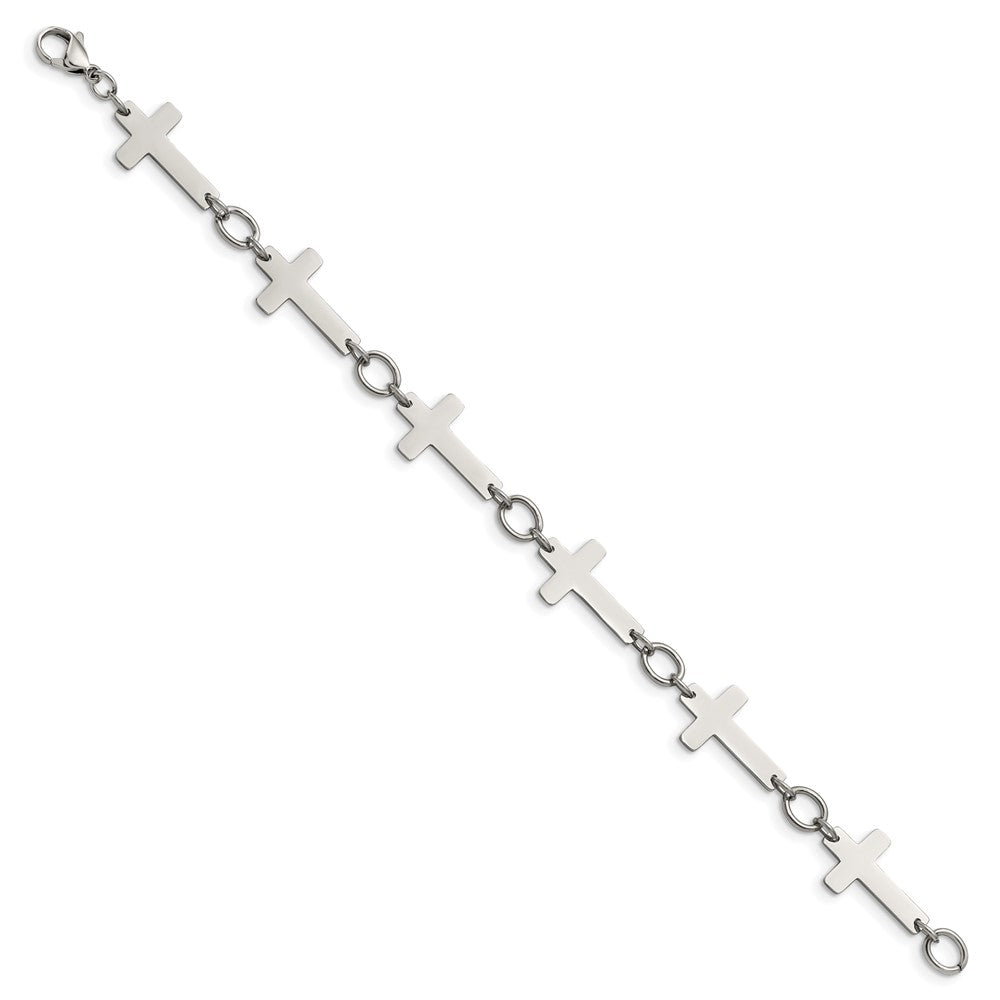 Chisel Stainless Steel Polished 8 inch Sideways Cross Link Bracelet SRB1129-8