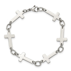 Chisel Stainless Steel Polished 8 inch Sideways Cross Link Bracelet SRB1129-8