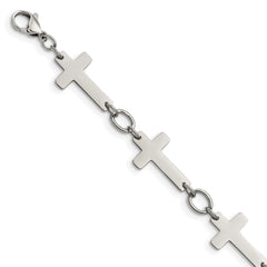 Chisel Stainless Steel Polished 8 inch Sideways Cross Link Bracelet SRB1129-8