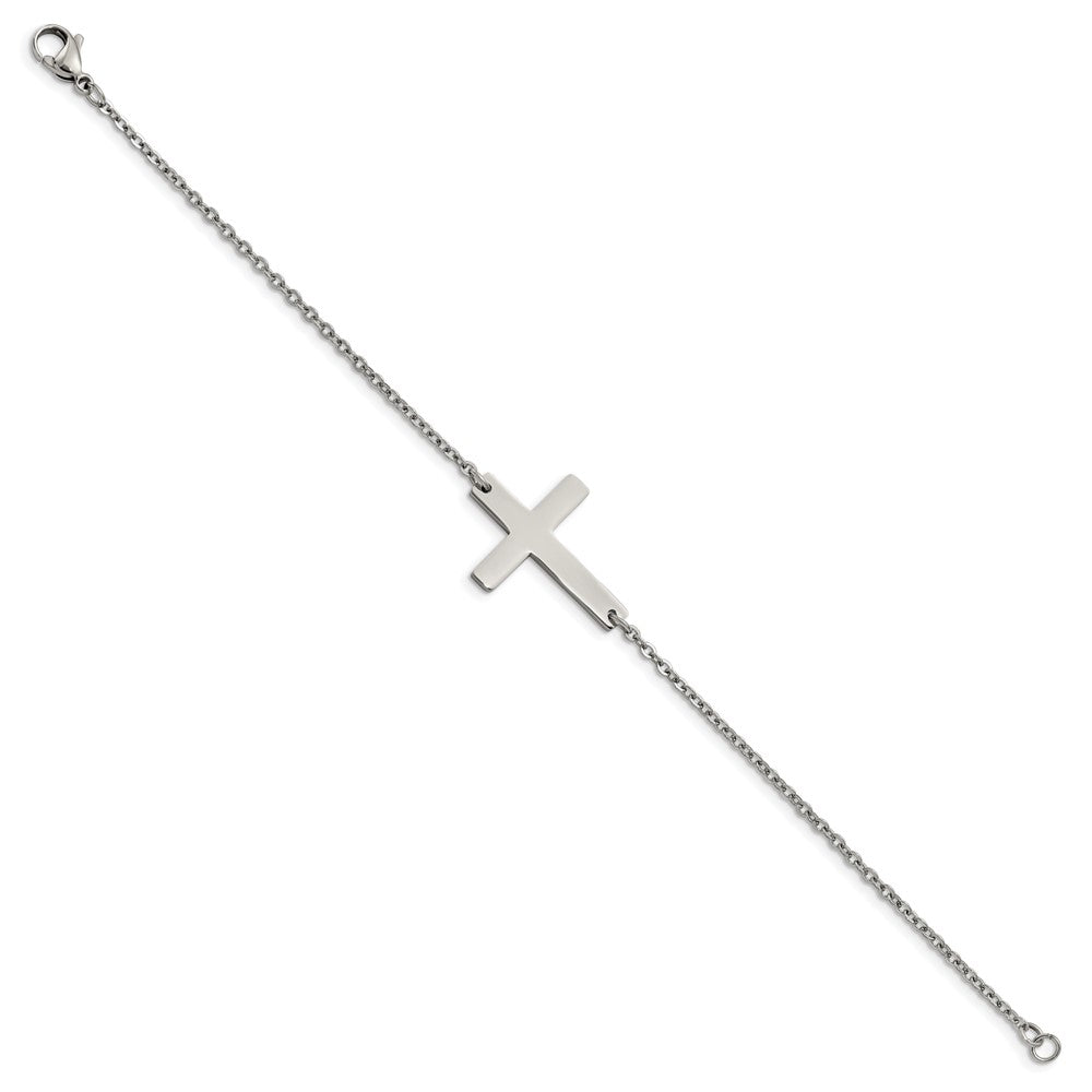 Chisel Stainless Steel Polished Sideways Cross 7.25 inch Bracelet SRB1130-7.25
