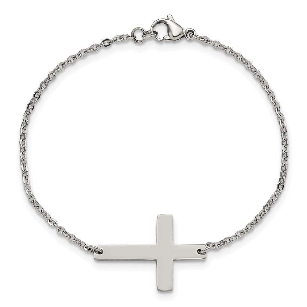 Chisel Stainless Steel Polished Sideways Cross 7.25 inch Bracelet SRB1130-7.25
