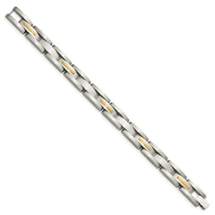 Chisel Stainless Steel with 14k Gold Accent Brushed 8 inch Link Bracelet SRB116-8