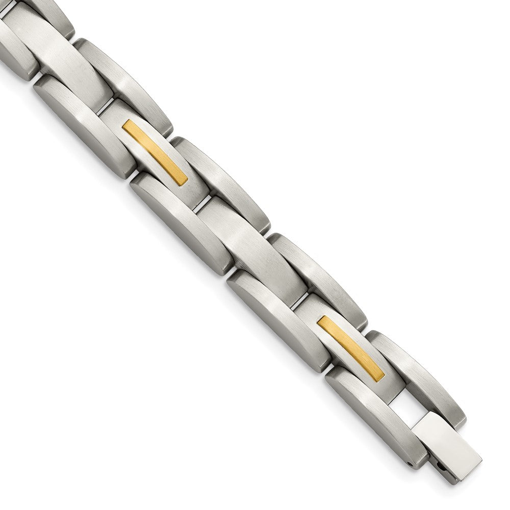 Chisel Stainless Steel with 14k Gold Accent Brushed 8 inch Link Bracelet SRB116-8