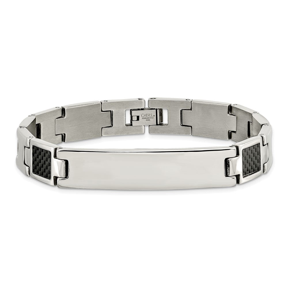 Chisel Stainless Steel Brushed and Polished Black Carbon Fiber Inlay 8.5 inch ID Bracelet SRB120-8.5