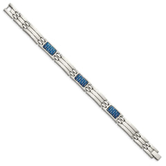 Chisel Stainless Steel Polished with Blue Carbon Fiber Inlay 8.5 inch Link Bracelet SRB1220-8.5