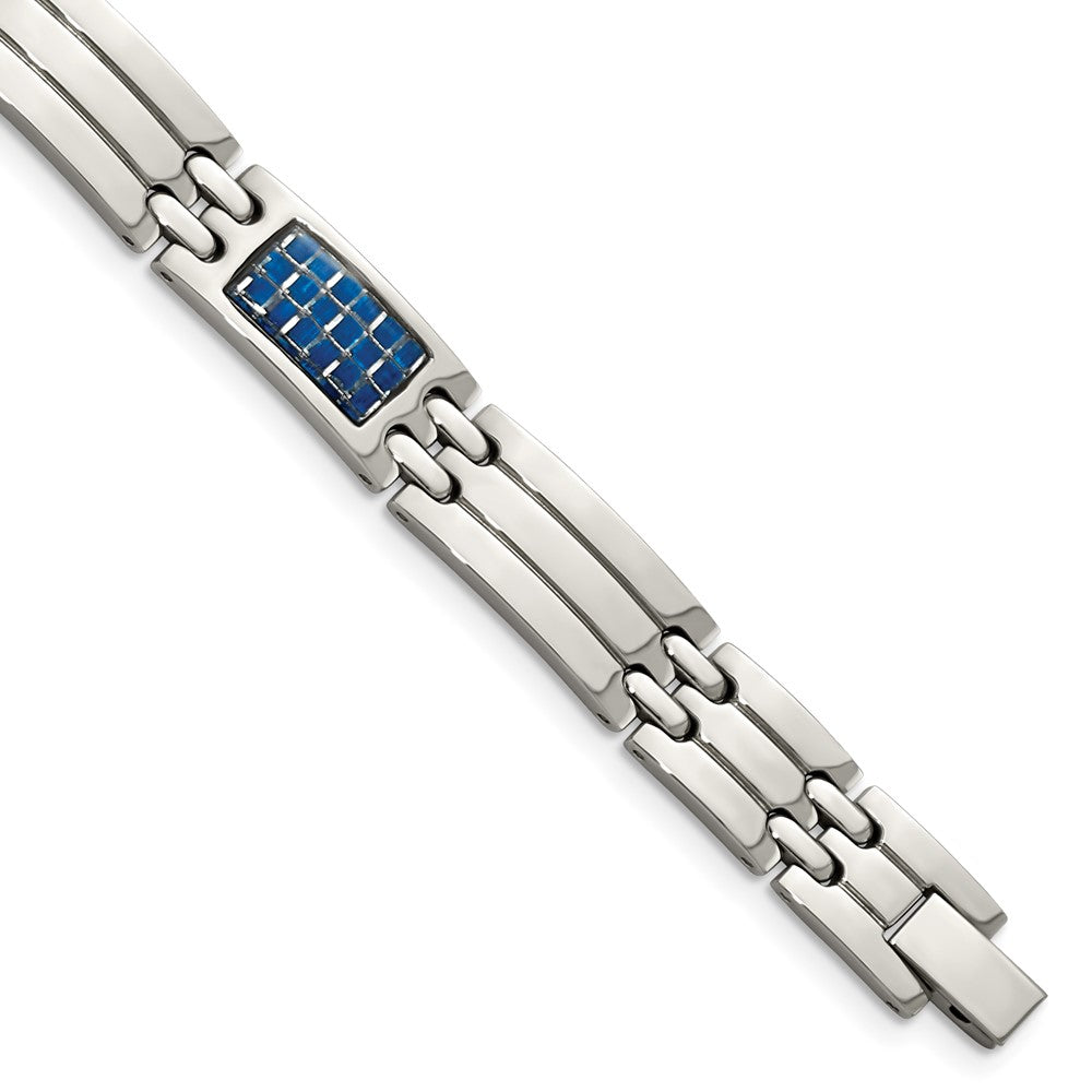 Chisel Stainless Steel Polished with Blue Carbon Fiber Inlay 8.5 inch Link Bracelet SRB1220-8.5