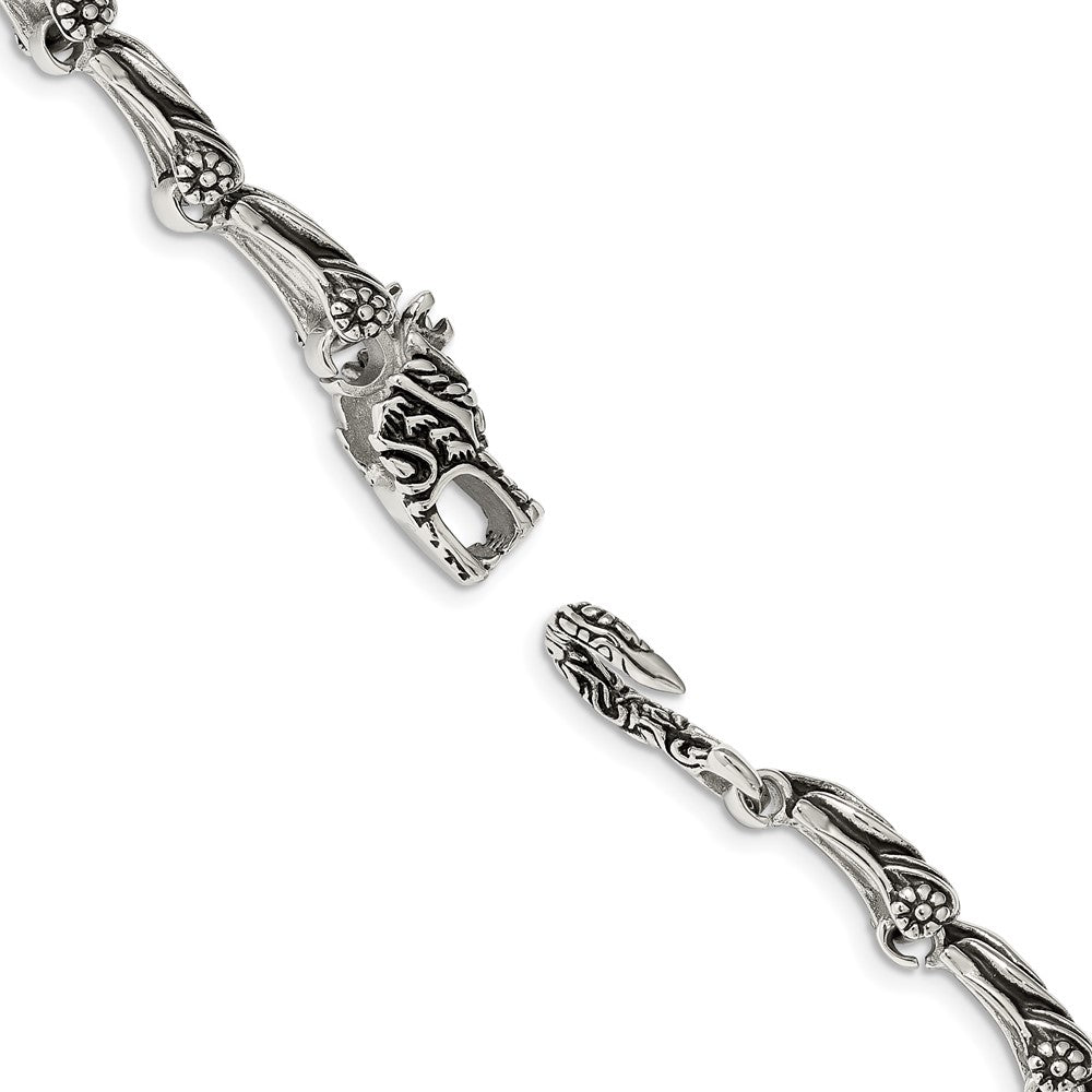 Chisel Stainless Steel Antiqued and Polished Dragon 8.75 inch Bracelet SRB1266-8.25
