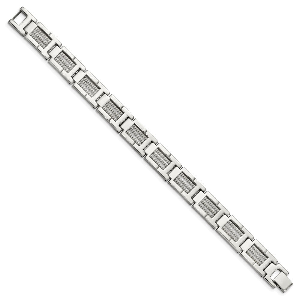 Chisel Stainless Steel Brushed and Polished with Cable Inlacy 8.5 inch Link Bracelet SRB127-8.5