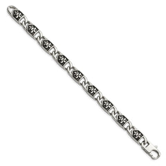 Chisel Stainless Steel Antiqued and Polished Fleur de Lis 8.75 inch Link Bracelet SRB1270-8.75