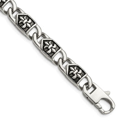 Chisel Stainless Steel Antiqued and Polished Fleur de Lis 8.75 inch Link Bracelet SRB1270-8.75