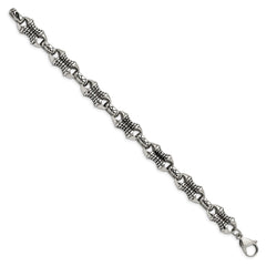 Chisel Stainless Steel Antiqued and Polished 8.75 inch Patterned Link Bracelet SRB1271-8.75