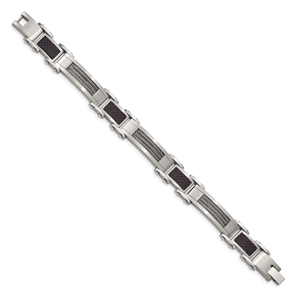 Chisel Stainless Steel Polished with Cable and Black Carbon Fiber Inlay 8.75 inch Link Bracelet SRB128-9