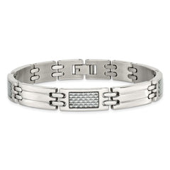 Chisel Stainless Steel Polished with Grey Carbon Fiber Inlay 8.5 inch Link Bracelet SRB1288-8.5