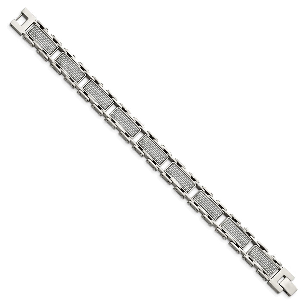 Chisel Stainless Steel Polished with Grey Carbon Fiber Inlay 8.5 inch Link Bracelet SRB1292-8.5