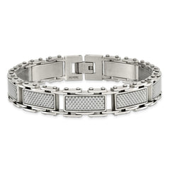 Chisel Stainless Steel Polished with Grey Carbon Fiber Inlay 8.5 inch Link Bracelet SRB1292-8.5