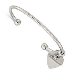 Chisel Stainless Steel Polished with Heart Charm Cuff Bangle SRB1325