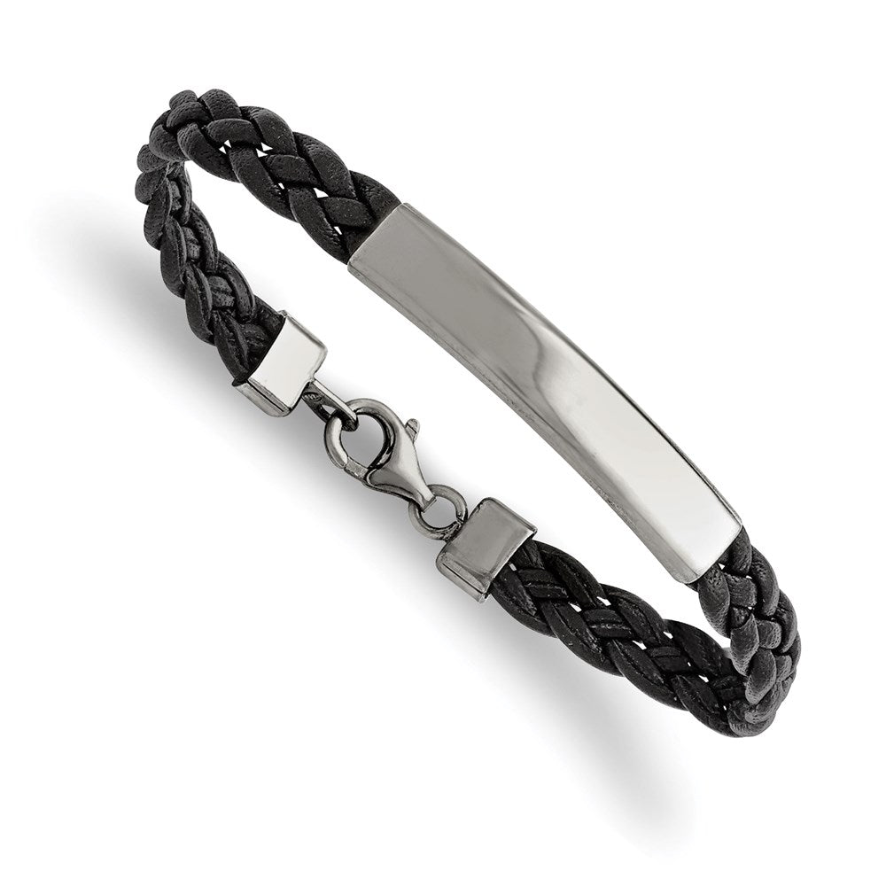 Chisel Stainless Steel Polished Braided Black Leather 7.25 inch ID Bracelet SRB1326