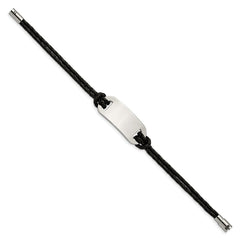 Chisel Stainless Steel Polished Black Woven Leather 8.25 inch ID Bracelet SRB1330-8.25