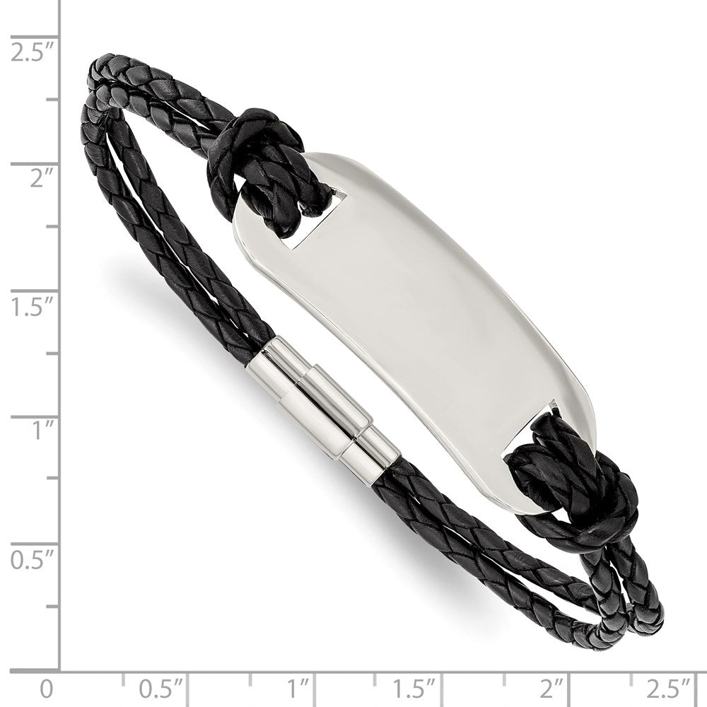 Chisel Stainless Steel Polished Black Woven Leather 8.25 inch ID Bracelet SRB1330-8.25