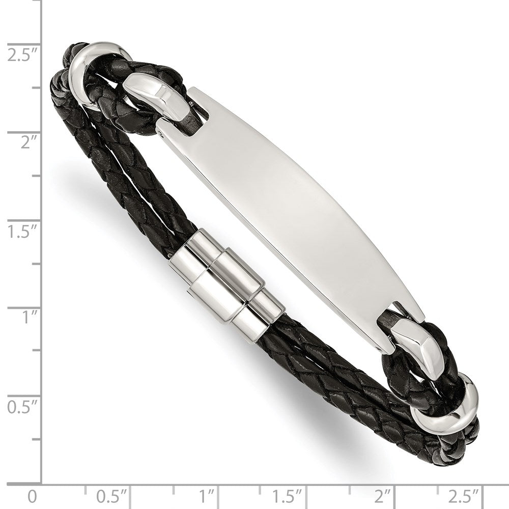 Chisel Stainless Steel Polished Black Woven Leather 8.5 inch ID Bracelet SRB1361-8.5