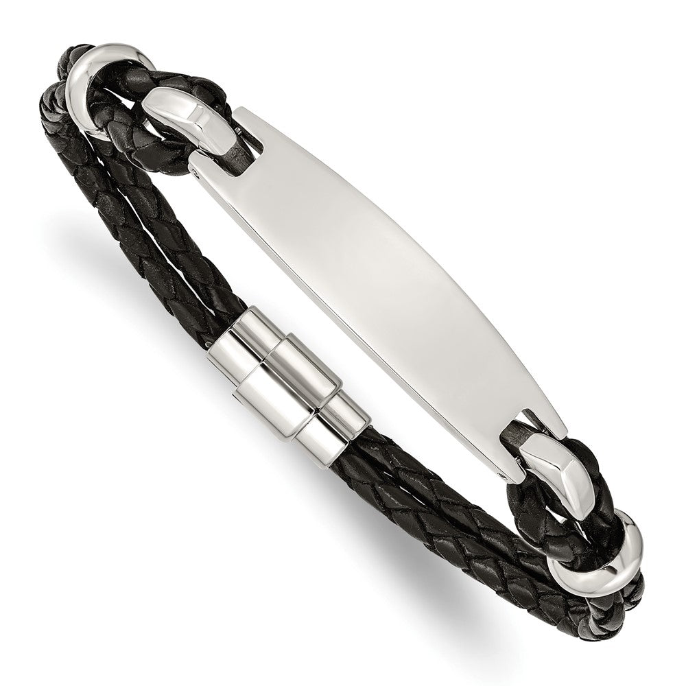 Chisel Stainless Steel Polished Black Woven Leather 8.5 inch ID Bracelet SRB1361-8.5