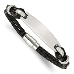 Chisel Stainless Steel Polished Black Woven Leather 8.5 inch ID Bracelet SRB1361-8.5