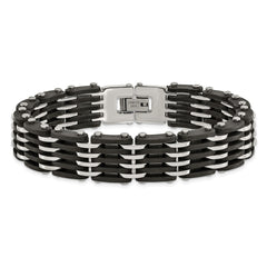 Chisel Stainless Steel Polished with Black Rubber 8.25 inch Link Bracelet SRB1372-8.25