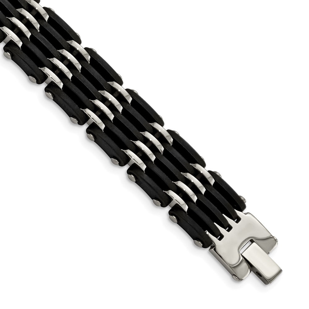 Chisel Stainless Steel Polished with Black Rubber 8.25 inch Link Bracelet SRB1372-8.25