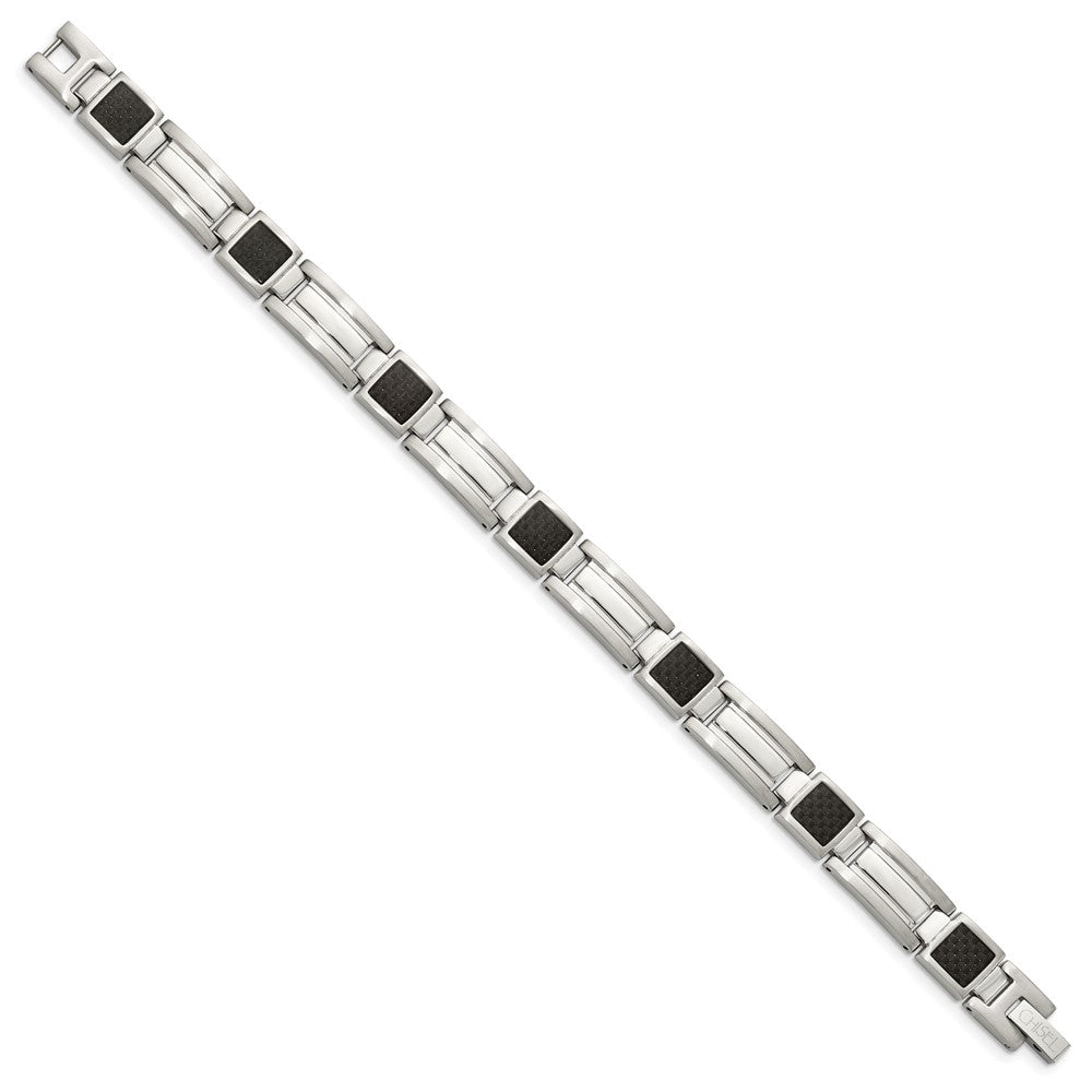Chisel Stainless Steel Polished with Black Carbon Fiber Inlay 8.75 inch Link Bracelet SRB140-8.75