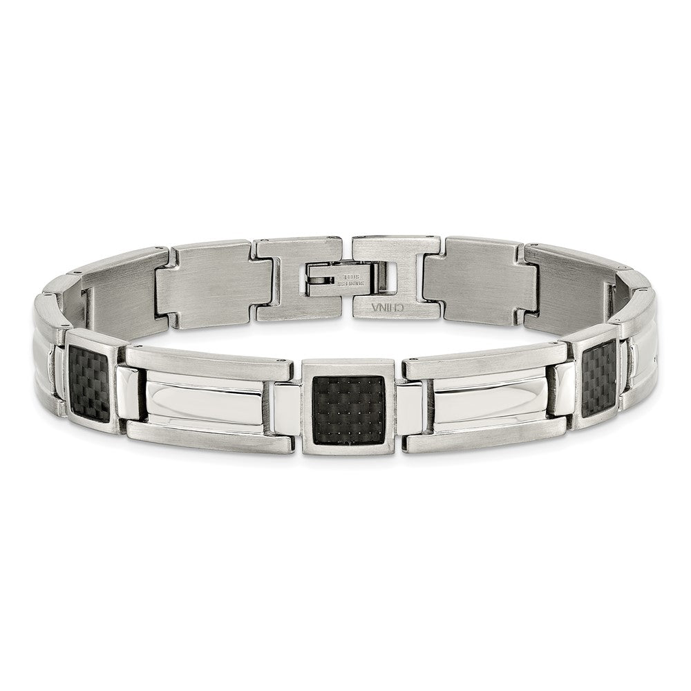 Chisel Stainless Steel Polished with Black Carbon Fiber Inlay 8.75 inch Link Bracelet SRB140-8.75