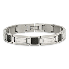 Chisel Stainless Steel Polished with Black Carbon Fiber Inlay 8.75 inch Link Bracelet SRB140-8.75