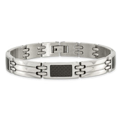 Chisel Stainless Steel Brushed and Polished with Black Carbon Fiber Inlay 8.5 inch Link Bracelet SRB141-8.5