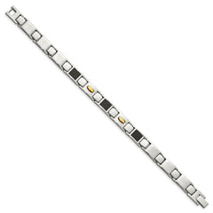 Chisel Stainless Steel Polished Yellow IP-plated with Black Carbon Fiber Inlay 8.5 inch Link Bracelet SRB142-9.5
