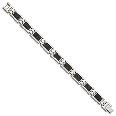 Chisel Stainless Steel Polished with Black Carbon Fiber Inlay 9 inch Link Bracelet SRB146-9.25