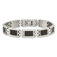 Chisel Stainless Steel Polished with Black Carbon Fiber Inlay 9 inch Link Bracelet SRB146-9.25