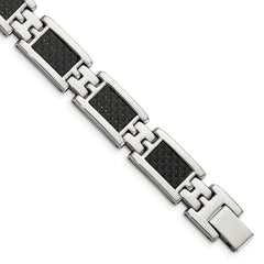 Chisel Stainless Steel Polished with Black Carbon Fiber Inlay 9 inch Link Bracelet SRB146-9.25