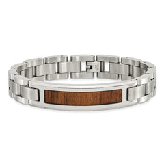 Chisel Stainless Steel Brushed and Polished Enameled with Koa Wood Inlay 8.5in Link ID Bracelet SRB1492-8.5