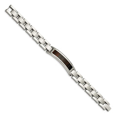 Chisel Stainless Steel Polished Enameled Black Koa Wood 8.5 inch Link ID Bracelet SRB1496-8.5