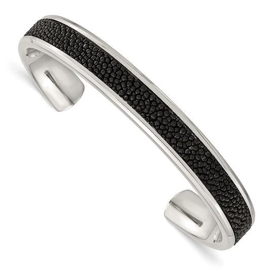 Chisel Stainless Steel Polished with Genuine Stingray Inlay Cuff Bangle SRB1501