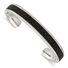 Chisel Stainless Steel Polished with Genuine Stingray Inlay Cuff Bangle SRB1501
