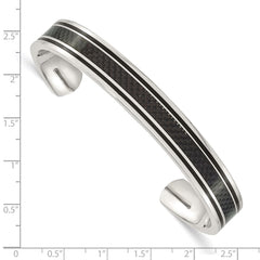 Chisel Stainless Steel Polished Black IP-plated with Black Carbon Fiber Inlay Cuff Bangle SRB1503
