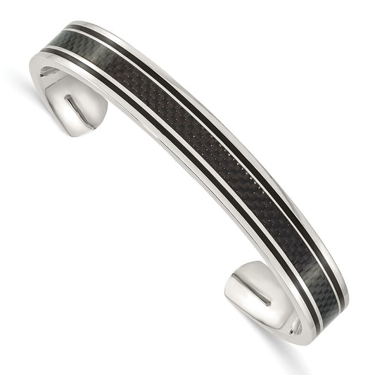 Chisel Stainless Steel Polished Black IP-plated with Black Carbon Fiber Inlay Cuff Bangle SRB1503