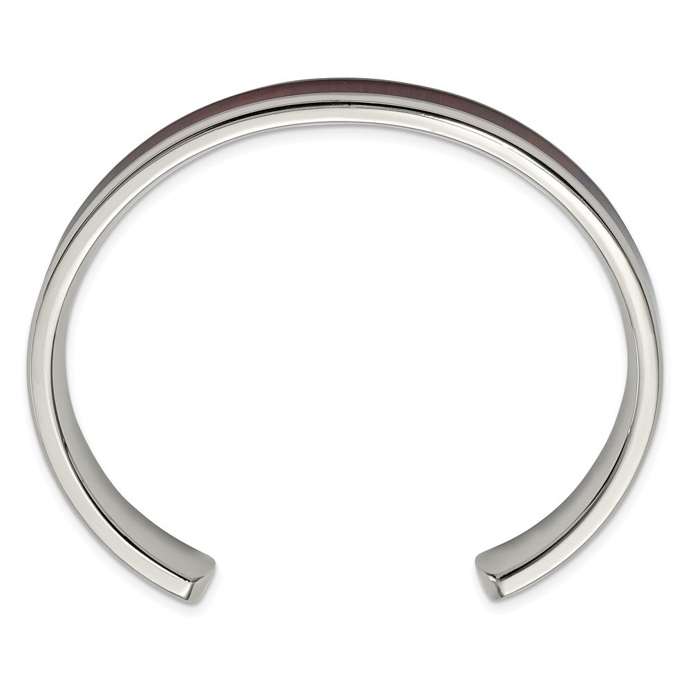 Chisel Stainless Steel Polished with Red/Orange Koa Wood Inlay Cuff Bangle SRB1505