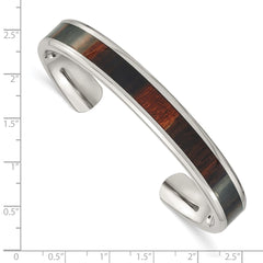 Chisel Stainless Steel Polished with Enameled Koa Wood Inlay Cuff Bangle SRB1508
