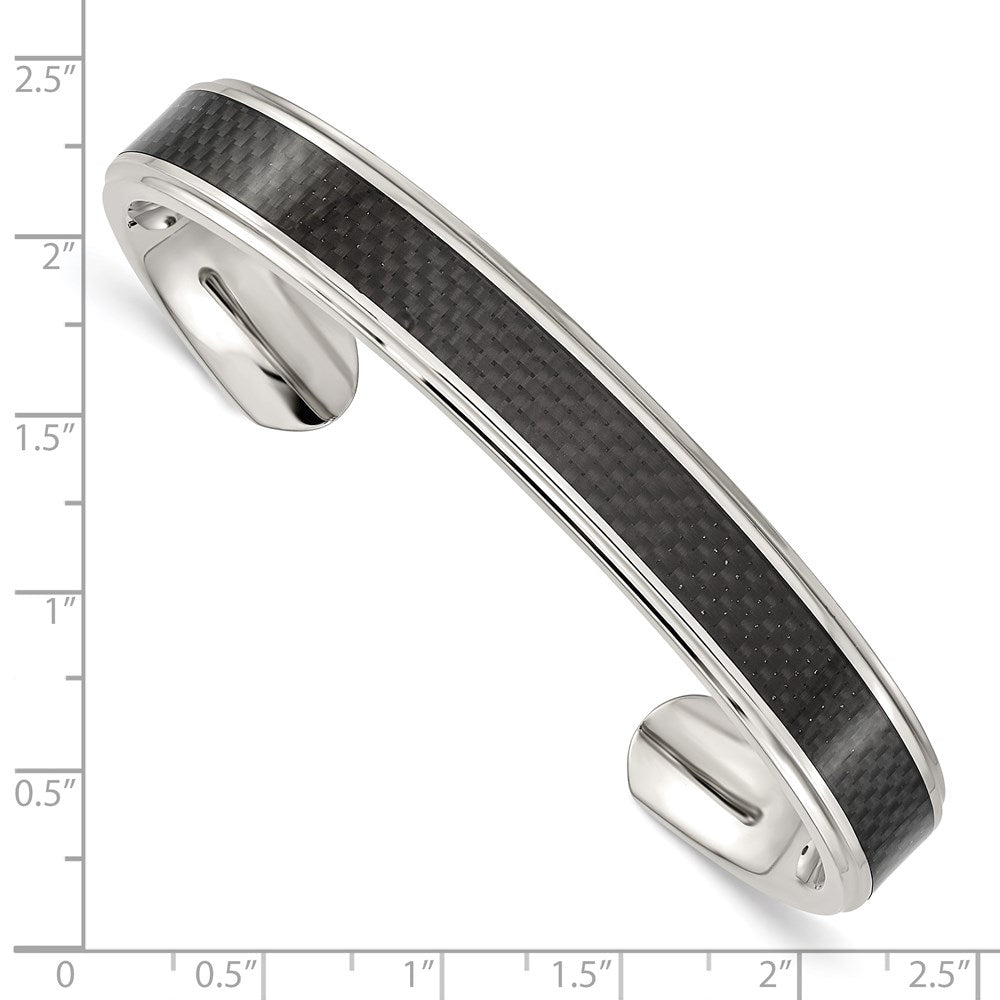 Chisel Stainless Steel Polished with Black Carbon Fiber Inlay Cuff Bangle SRB1512