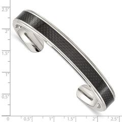 Chisel Stainless Steel Polished with Black Carbon Fiber Inlay Cuff Bangle SRB1512