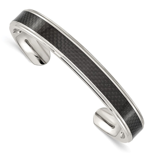 Chisel Stainless Steel Polished with Black Carbon Fiber Inlay Cuff Bangle SRB1512